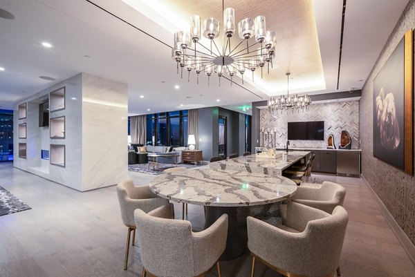 Clubhouse with modern furnishings at Ascent Midtown Apartments in Atlanta featuring luxury amenities for residents