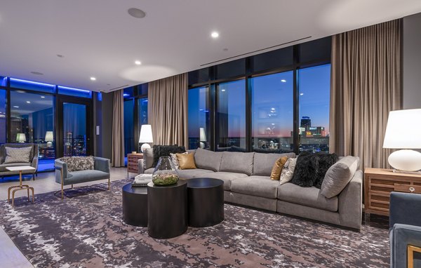 Clubhouse with modern design and comfortable seating at Ascent Midtown Apartments in Atlanta