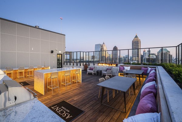Rooftop deck with fire pit at Ascent Midtown Apartments, luxury living feature in Atlanta