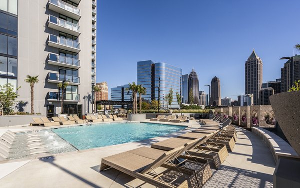 Rooftop infinity pool at Ascent Midtown Apartments offering skyline views in a luxury setting