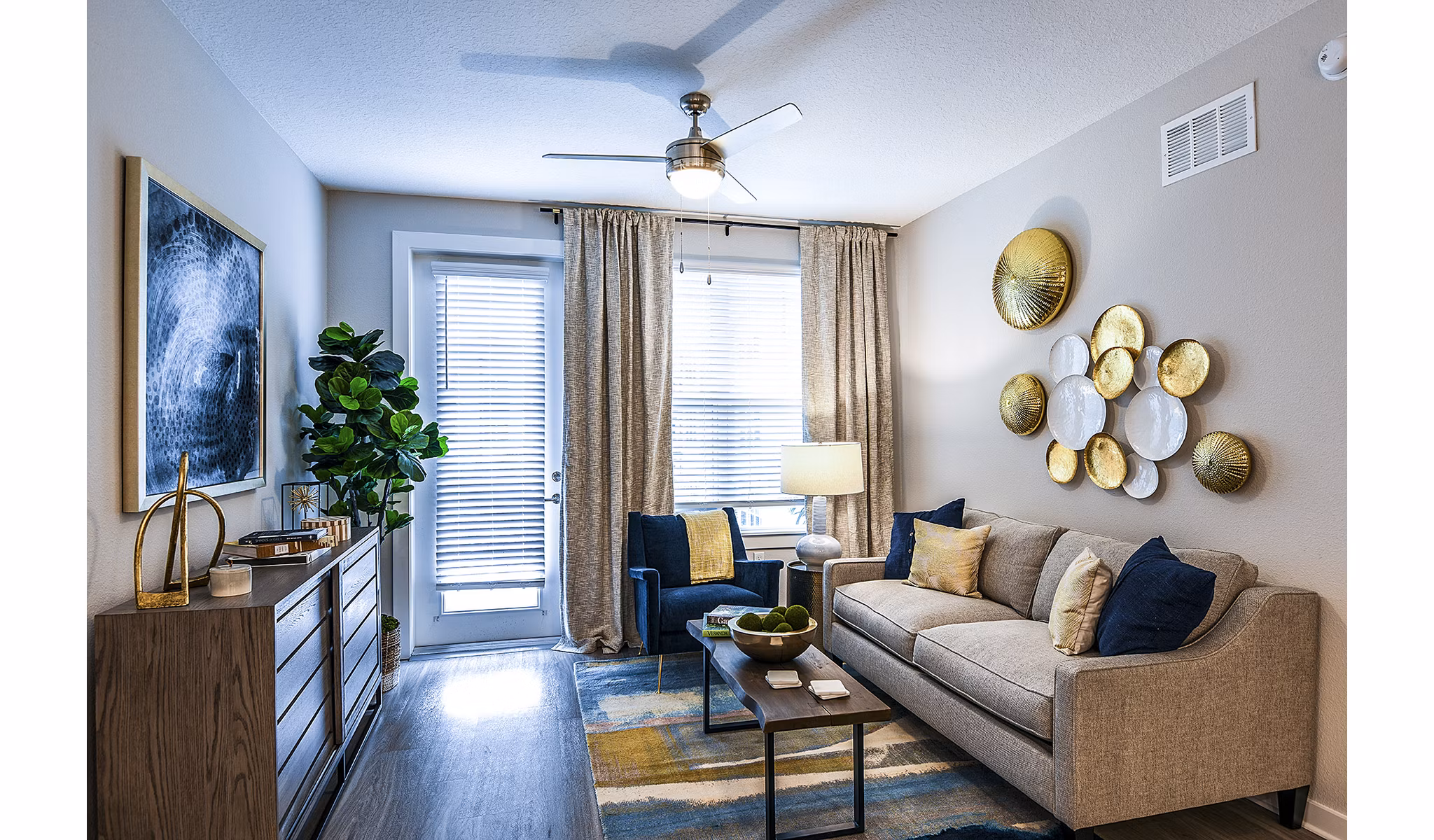 Spacious living room with modern decor in Overture Dr Phillips Apartments