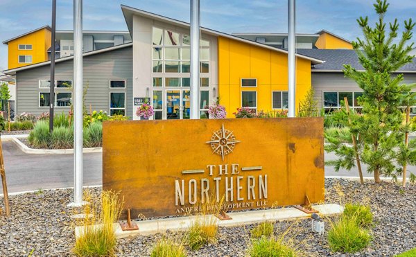 Signage at The Northern: Luxury apartments at Coeur d'Alene Place featuring modern design