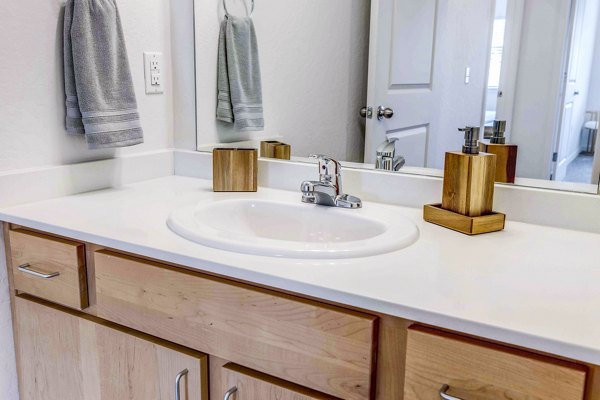 Bathroom featuring modern fixtures at The Northern at Coeur d'Alene Place Apartments