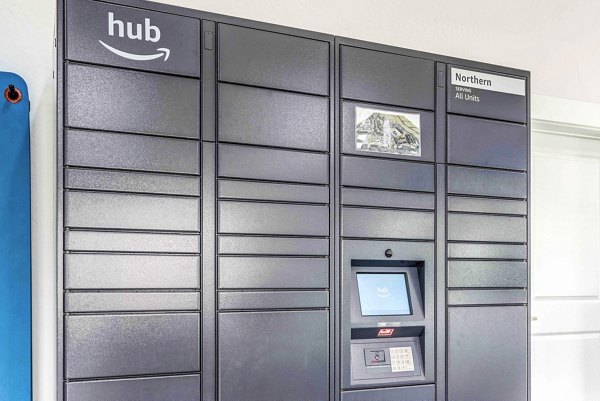 Convenient parcel pickup lockers at The Northern at Coeur d'Alene Place Apartments