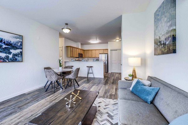 Modern living room with stylish decor at The Northern at Coeur d'Alene Place Apartments