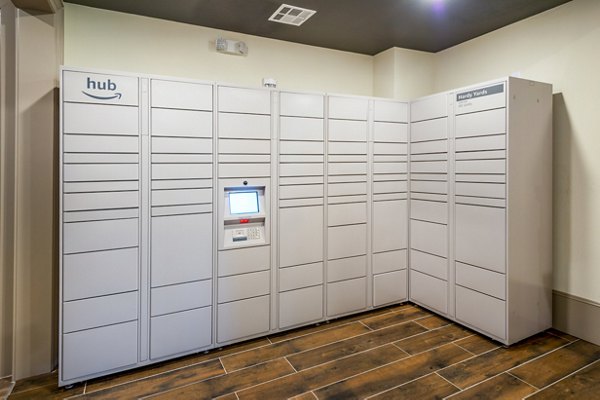 Parcel pickup locker at Hardy Yards Apartment Homes, a convenient amenity for residents to securely receive packages in luxury apartments