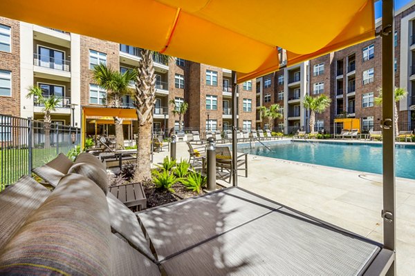 Rooftop pool with city views at Hardy Yards Apartment Homes