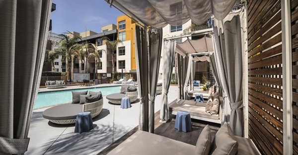 pool cabanas at Alaya Hollywood Apartments