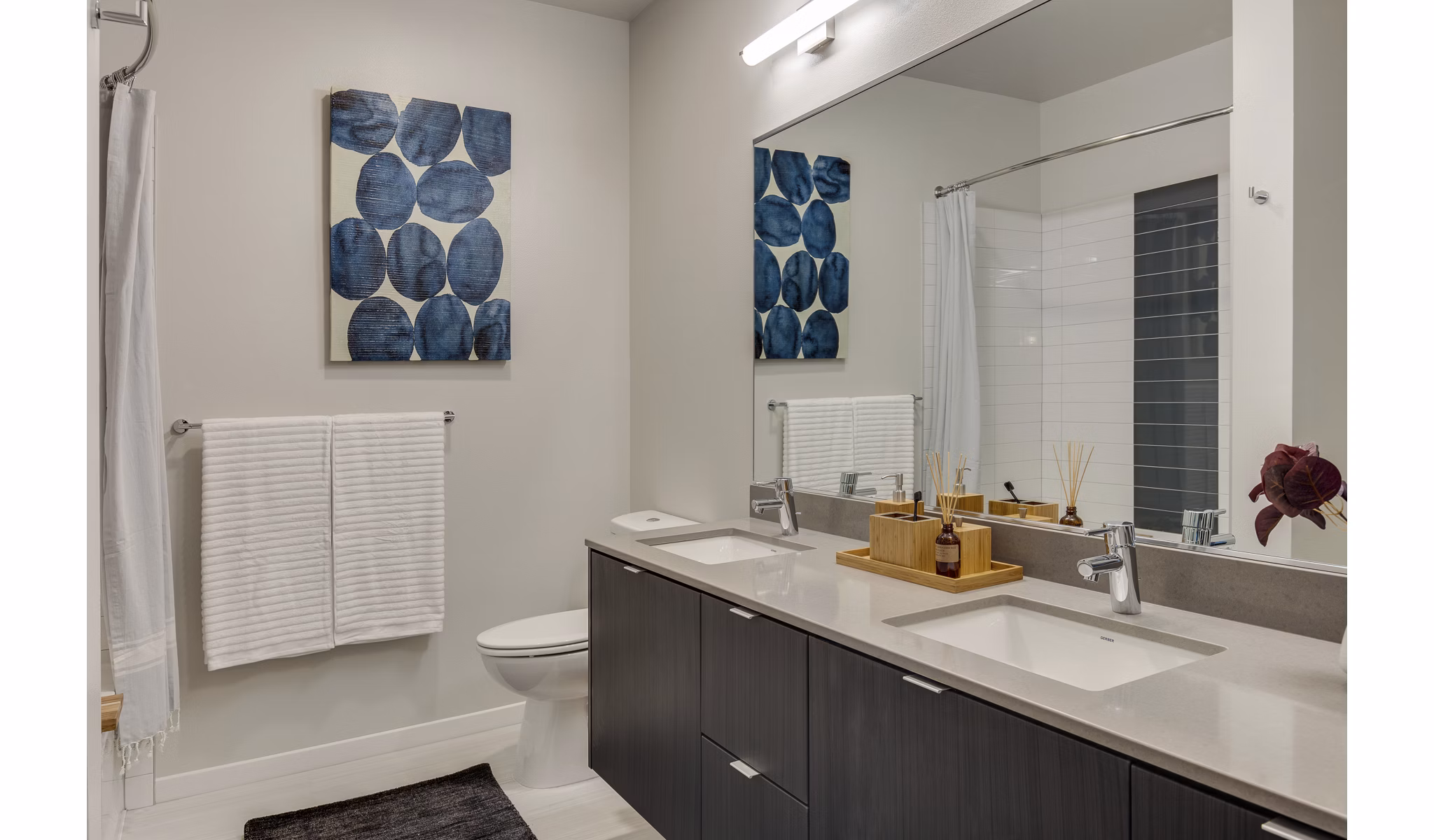 Modern bathroom with sleek fixtures at Sitka Apartments