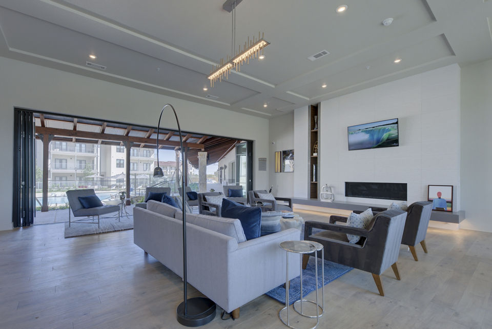 Elegant clubhouse featuring a contemporary design at Tacara Westpointe Village Apartments, ideal for community gatherings and events