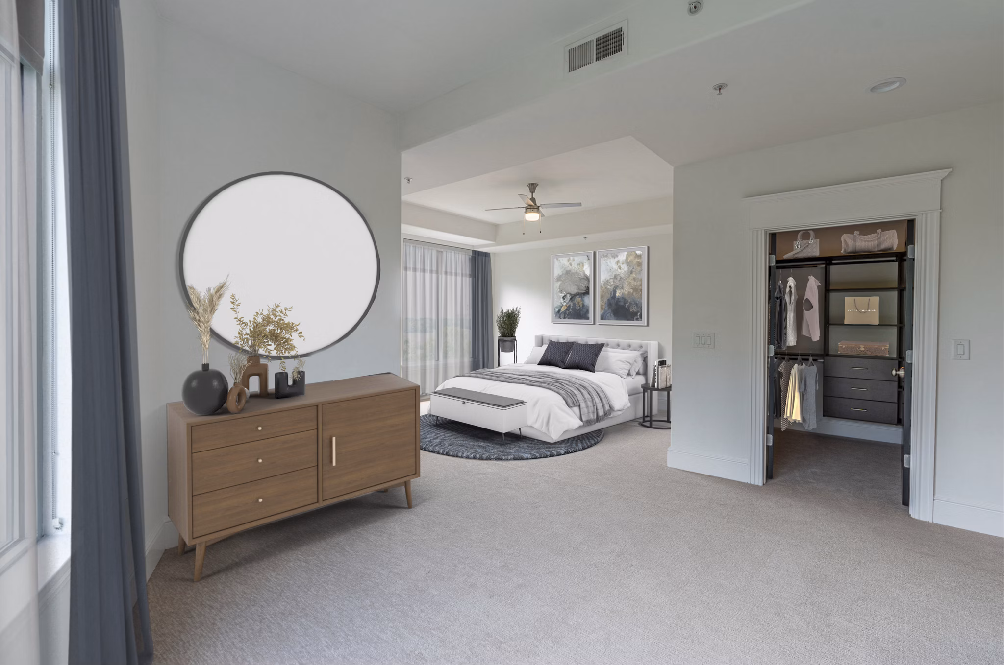 Cozy bedroom with stylish decor at The Residence at SouthPark Apartments
