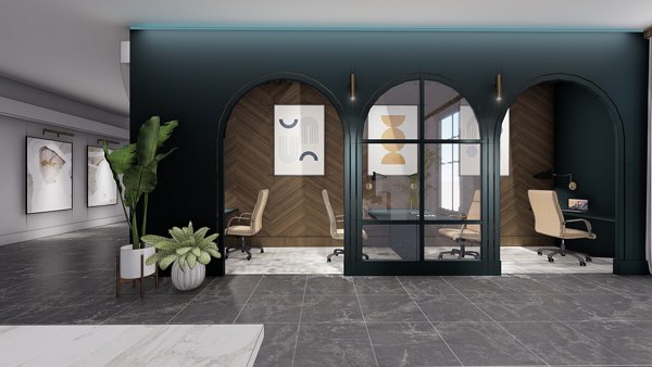 Modern clubhouse with stylish furnishings at The Residence at SouthPark Apartments, ideal for social gatherings and relaxation