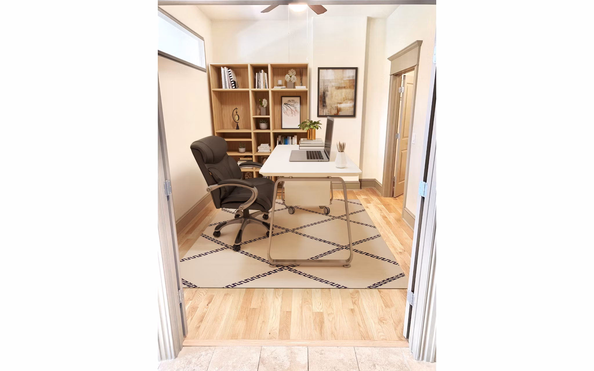 Home office with modern desk and ergonomic chair in The Residence at SouthPark Apartments