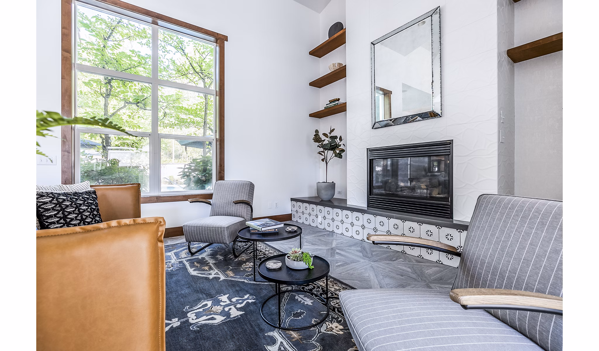 Clubhouse lobby with modern seating and elegant lighting in Avignon Townhomes Apartments