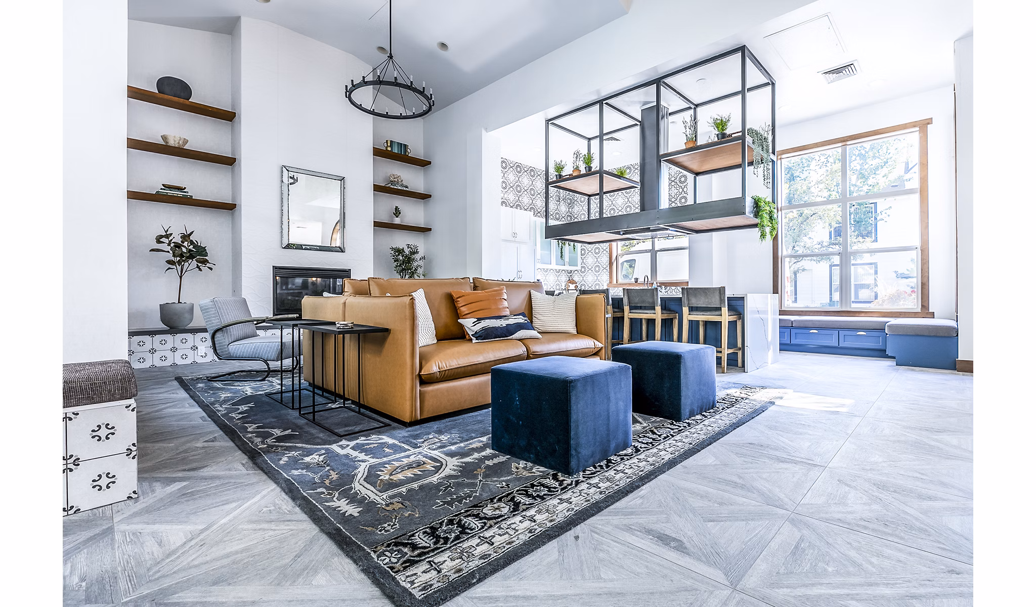 Elegant lobby in Avignon Townhomes Apartments featuring a modern design with comfortable seating areas and stylish decor