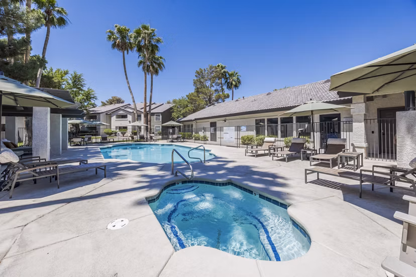 Luxurious pool and hot tub area at Sage at Green Valley Apartments
