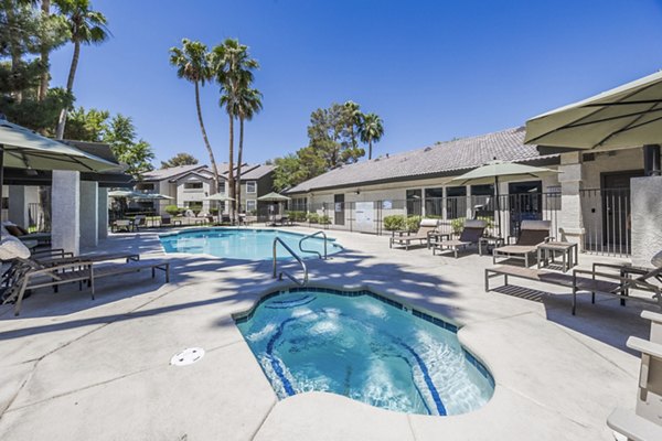 Luxurious pool and hot tub area at Sage at Green Valley Apartments