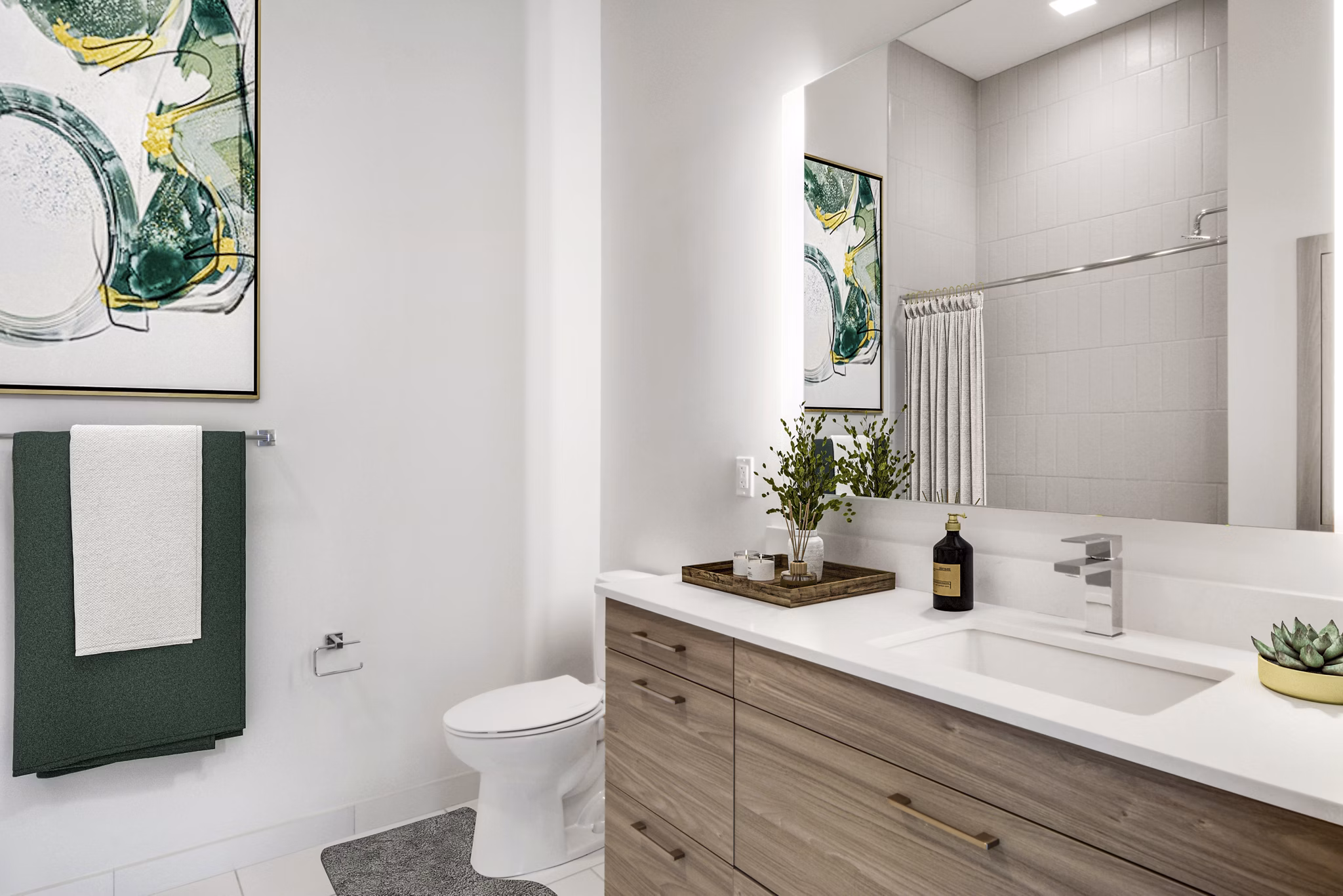 Modern bathroom featuring sleek fixtures at One Beachmont Apartments