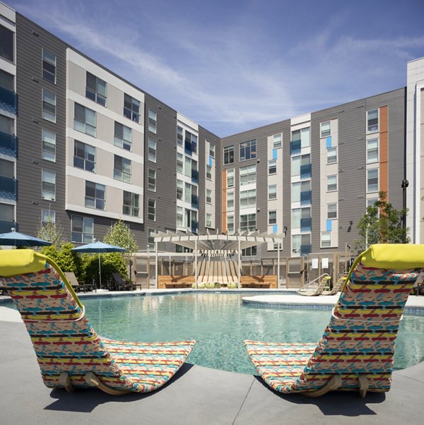 Rooftop pool with ocean views at One Beachmont Apartments