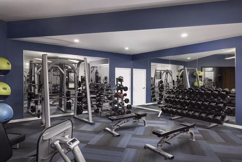 fitness center at The Palmer Apartments