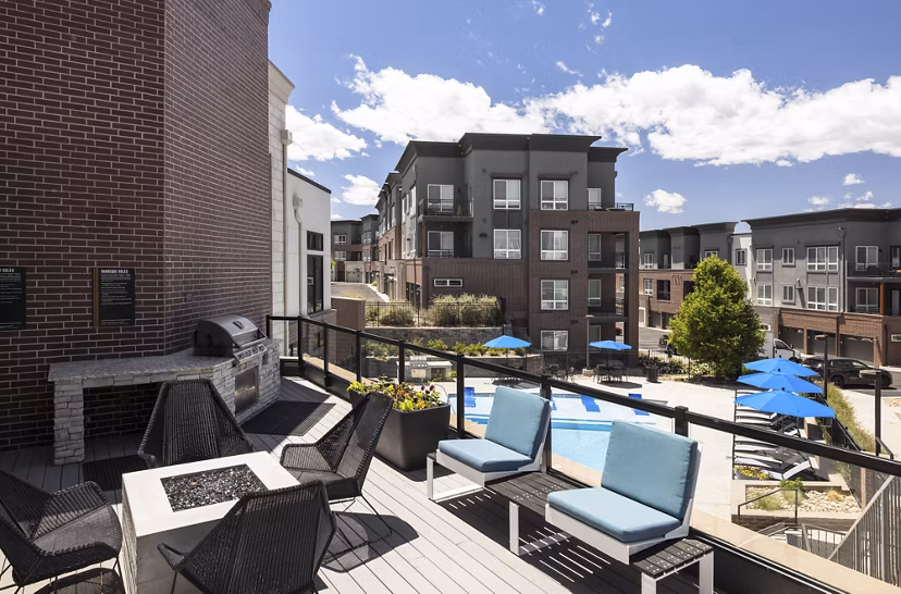 fire pit/grill area/patio at The Palmer Apartments