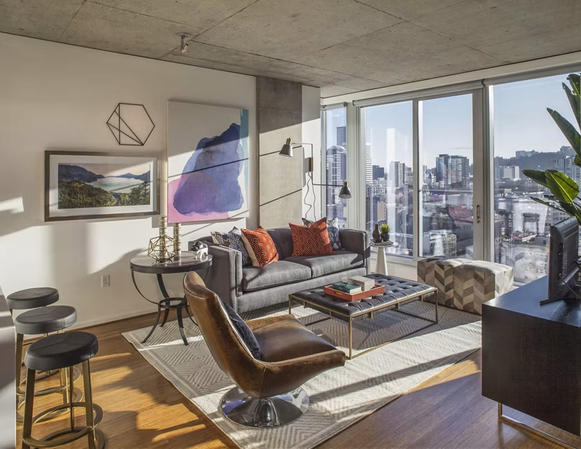 living room at Indigo at Twelve West Apartments  