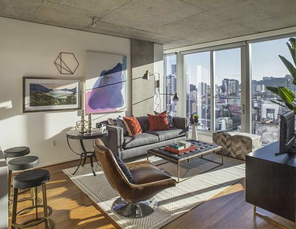 living room at Indigo at Twelve West Apartments  