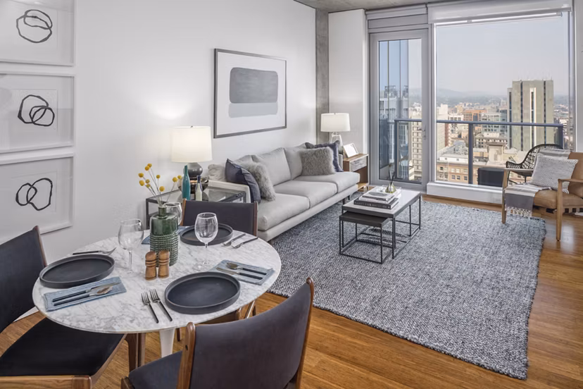 living room at Indigo at Twelve West Apartments