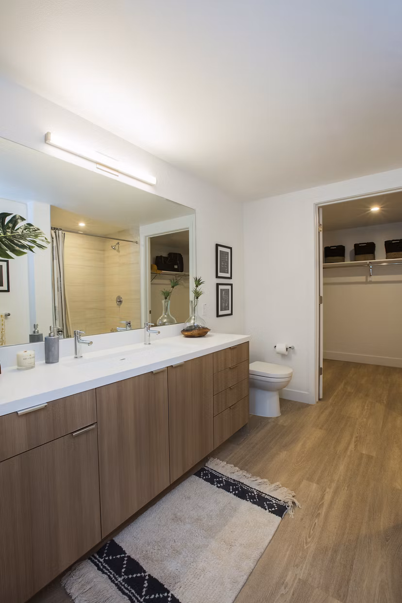 Modern bathroom with sleek finishes at Fourth Street East Apartments