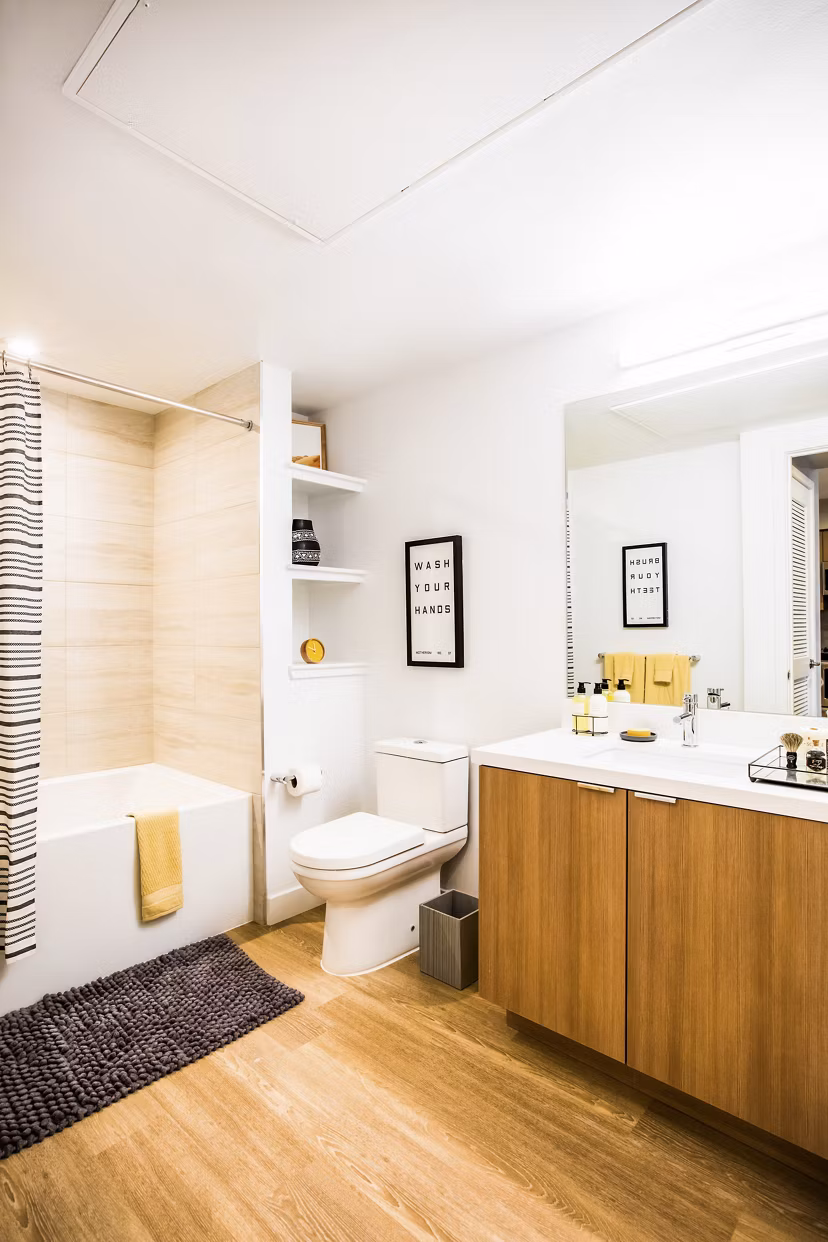Bathroom featuring modern fixtures at Fourth Street East Apartments with luxury details and elegant design elements