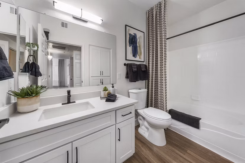 bathroom at Finisterra on Grove Apartments