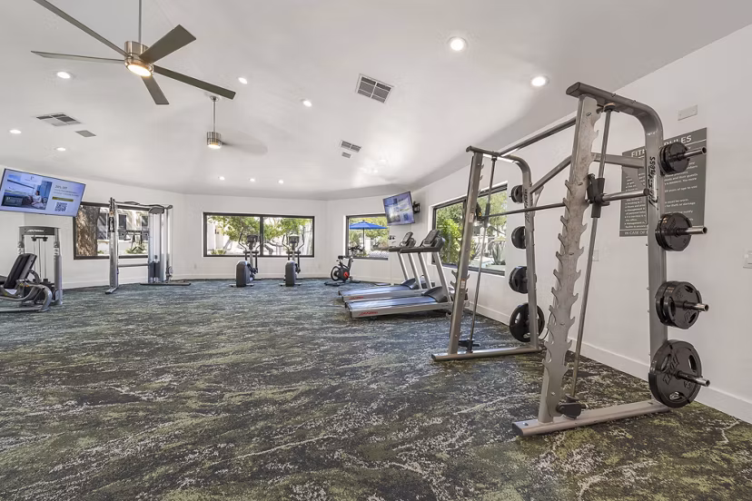 fitness center at Finisterra Apartments