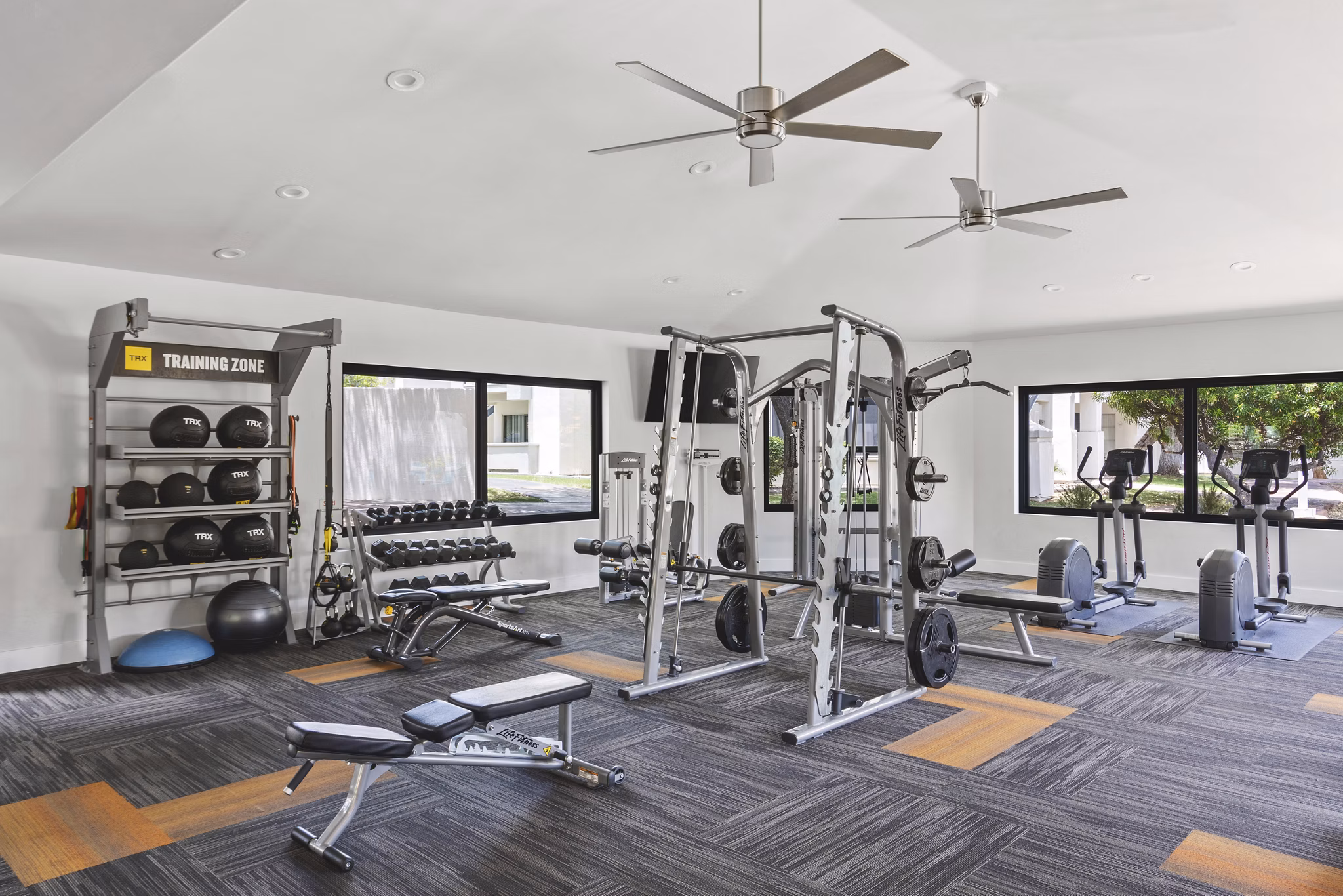fitness center at Finisterra Apartments