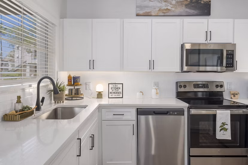 kitchen at Finisterra on Grove Apartments
