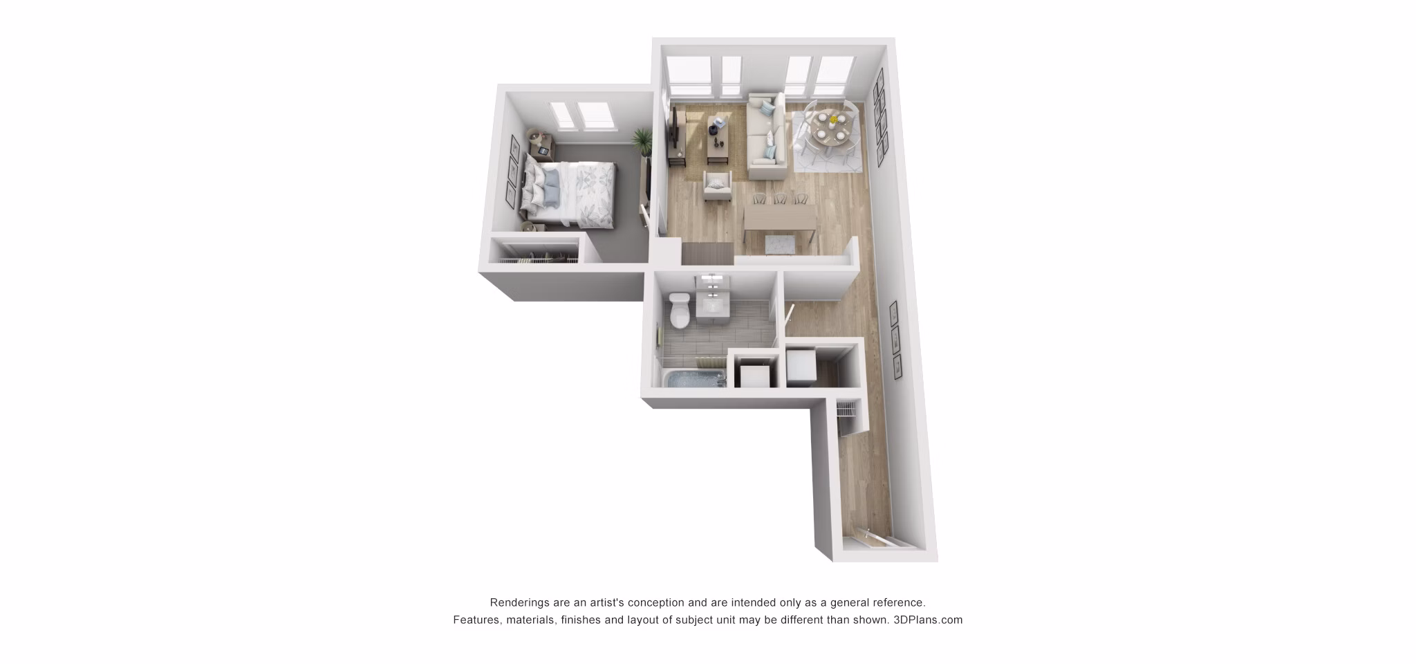 1 Bedroom floor plan at Union House Apartments