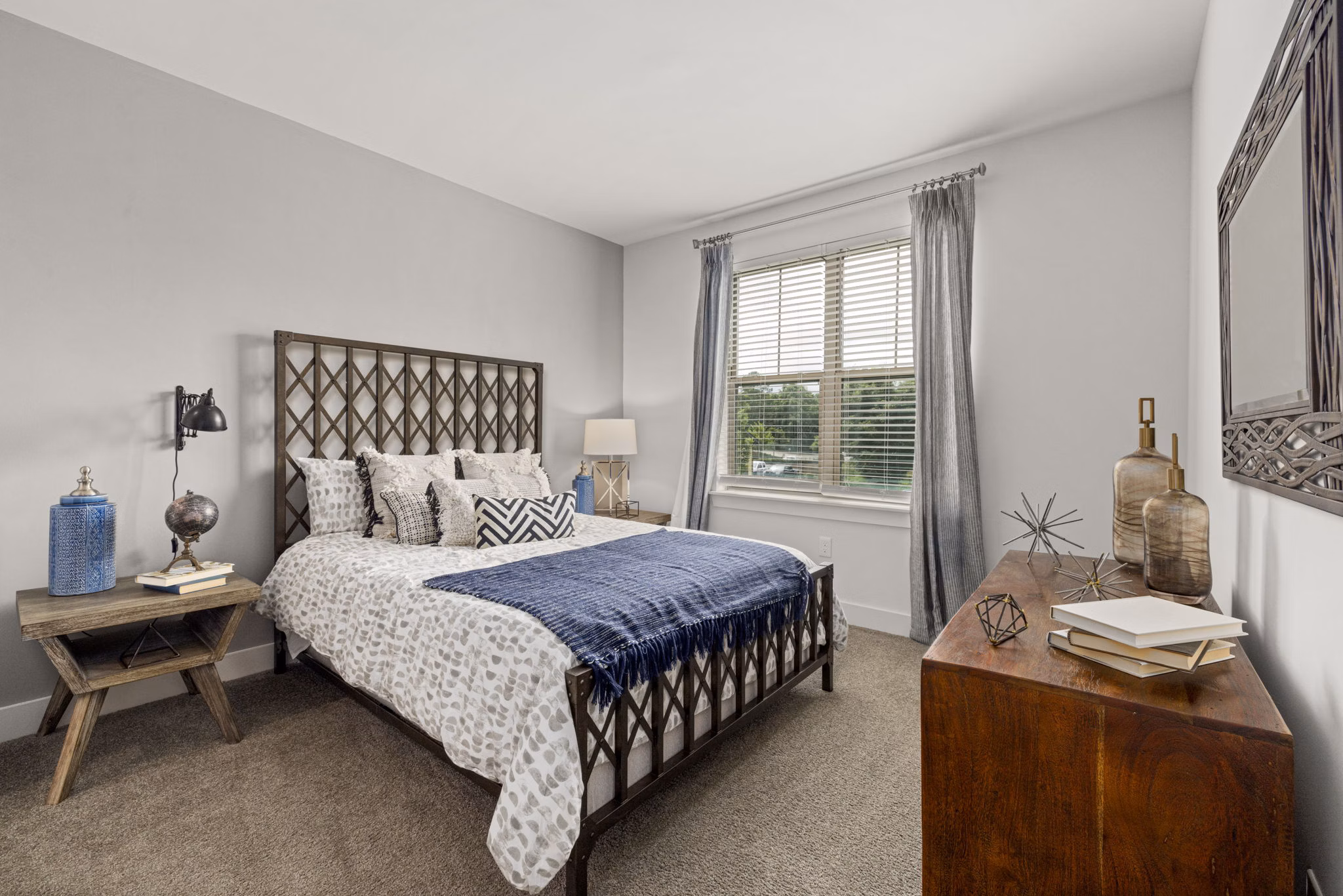 Bedroom at The Dakota Apartments featuring modern furnishings and a serene ambiance, ideal for luxury living at Greystar's premium property
