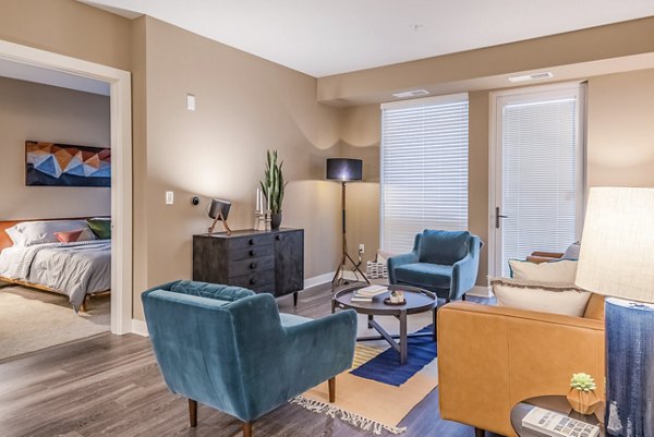 Modern living room with stylish decor at Elan Yorktown Apartments