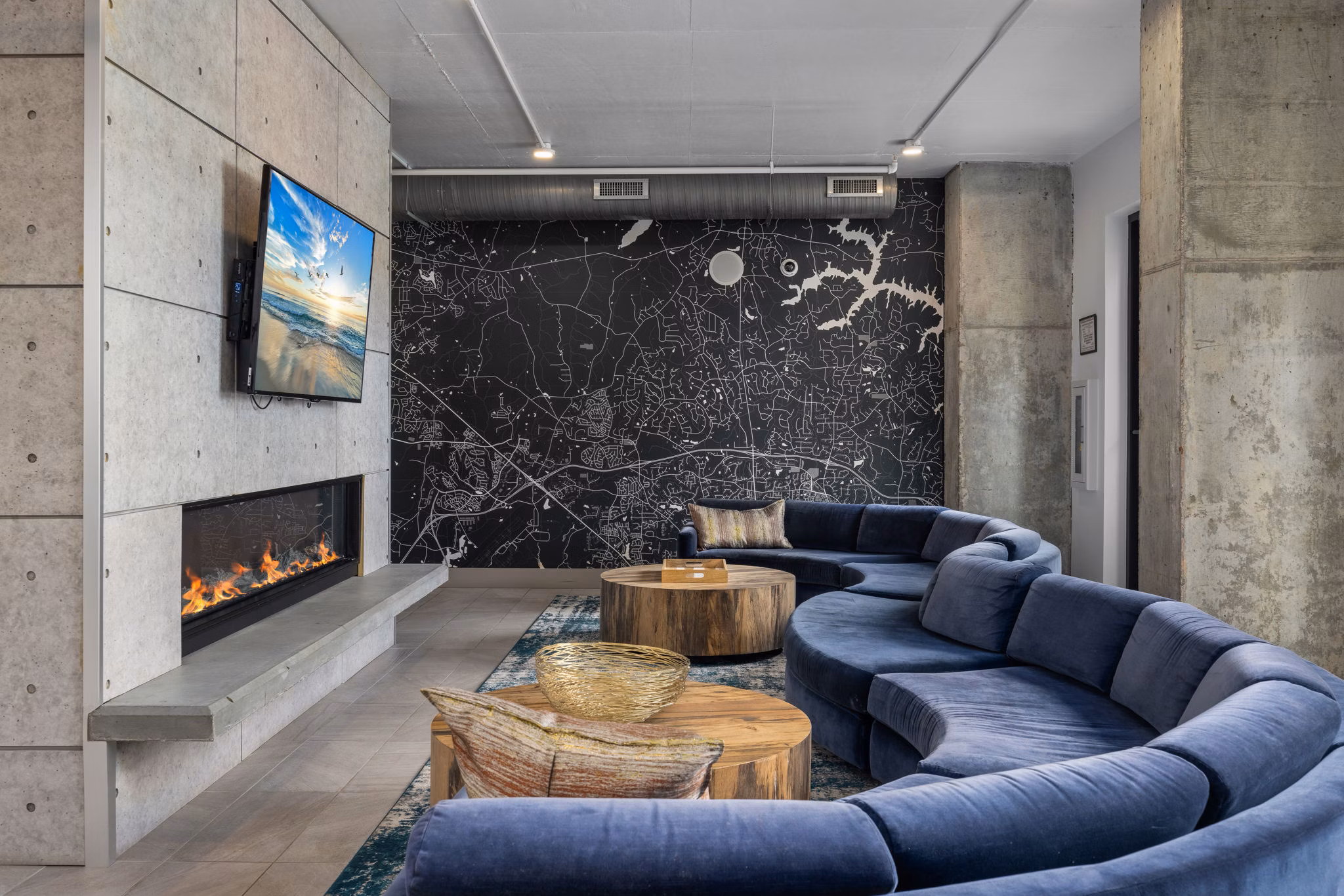 Cozy outdoor fire pit area at Republic Flats Apartments, perfect for social gatherings