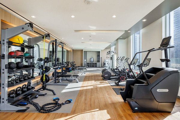 Modern fitness center with state-of-the-art equipment at Northshore Apartments, luxury living by Greystar