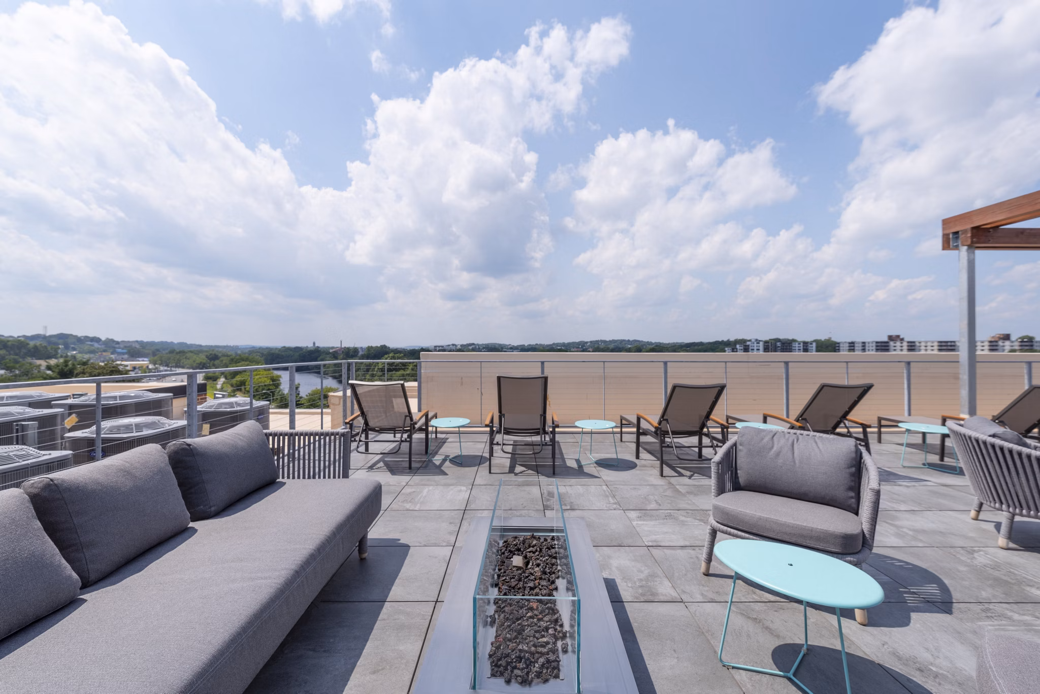 Cozy fire pit area at Radius Apartments, perfect for outdoor gatherings and relaxation