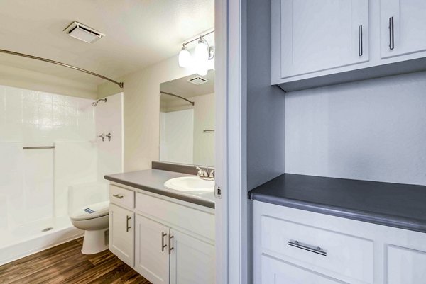 Modern bathroom featuring elegant fixtures at Solana at Grand luxury apartments