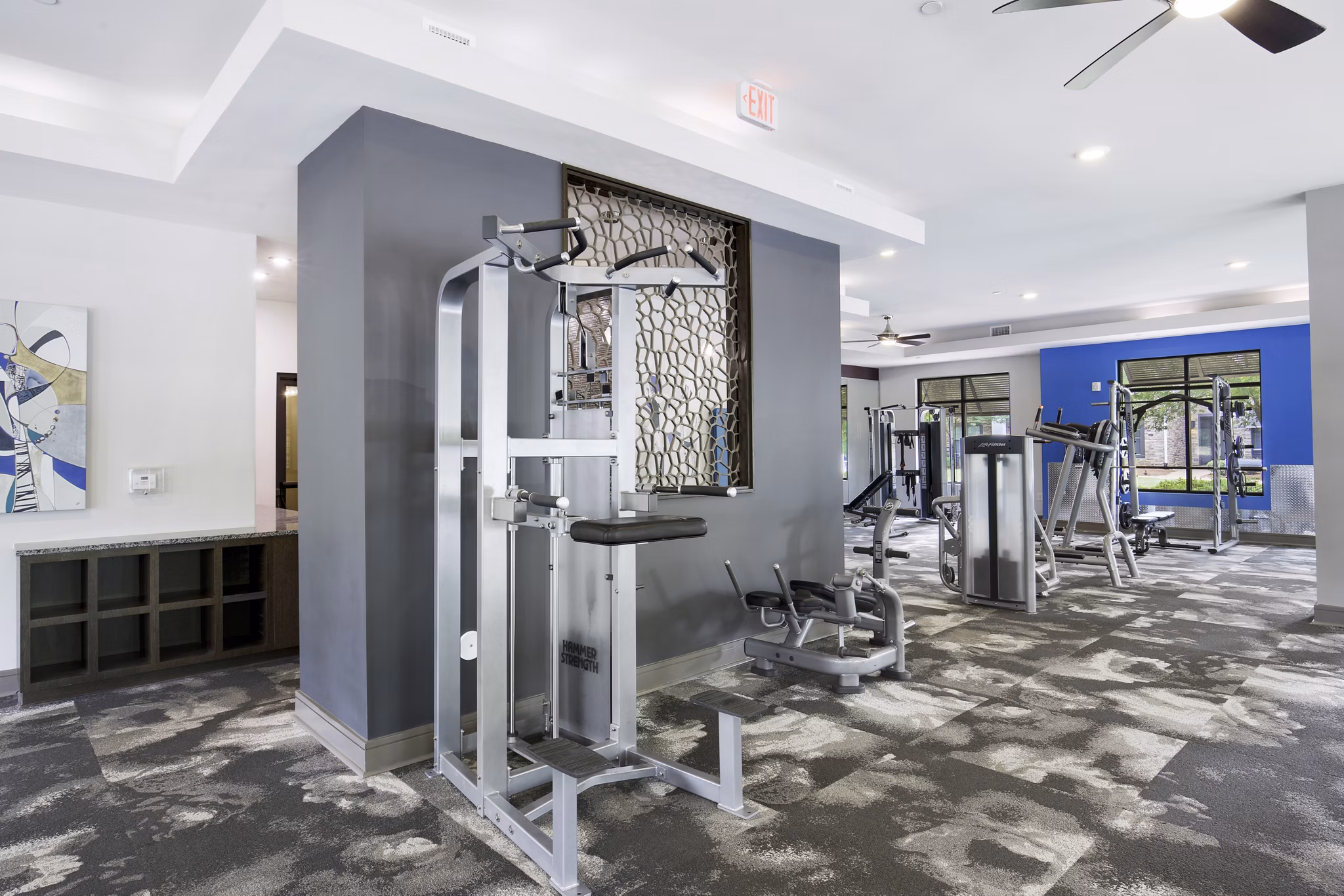 fitness center at Lantower Waverly Apartments