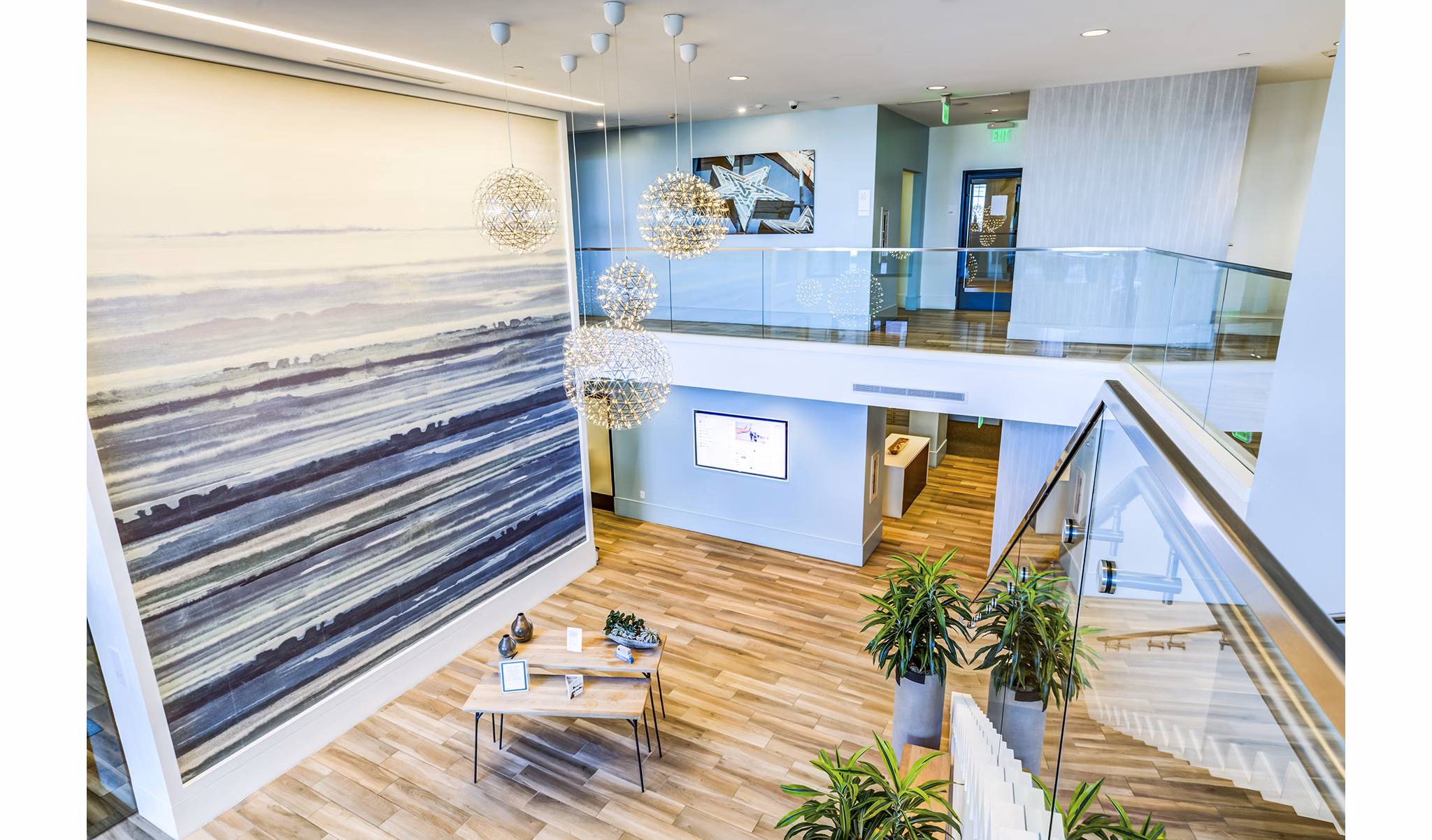 Clubhouse lobby featuring modern decor and seating at Ocean 650 Apartments
