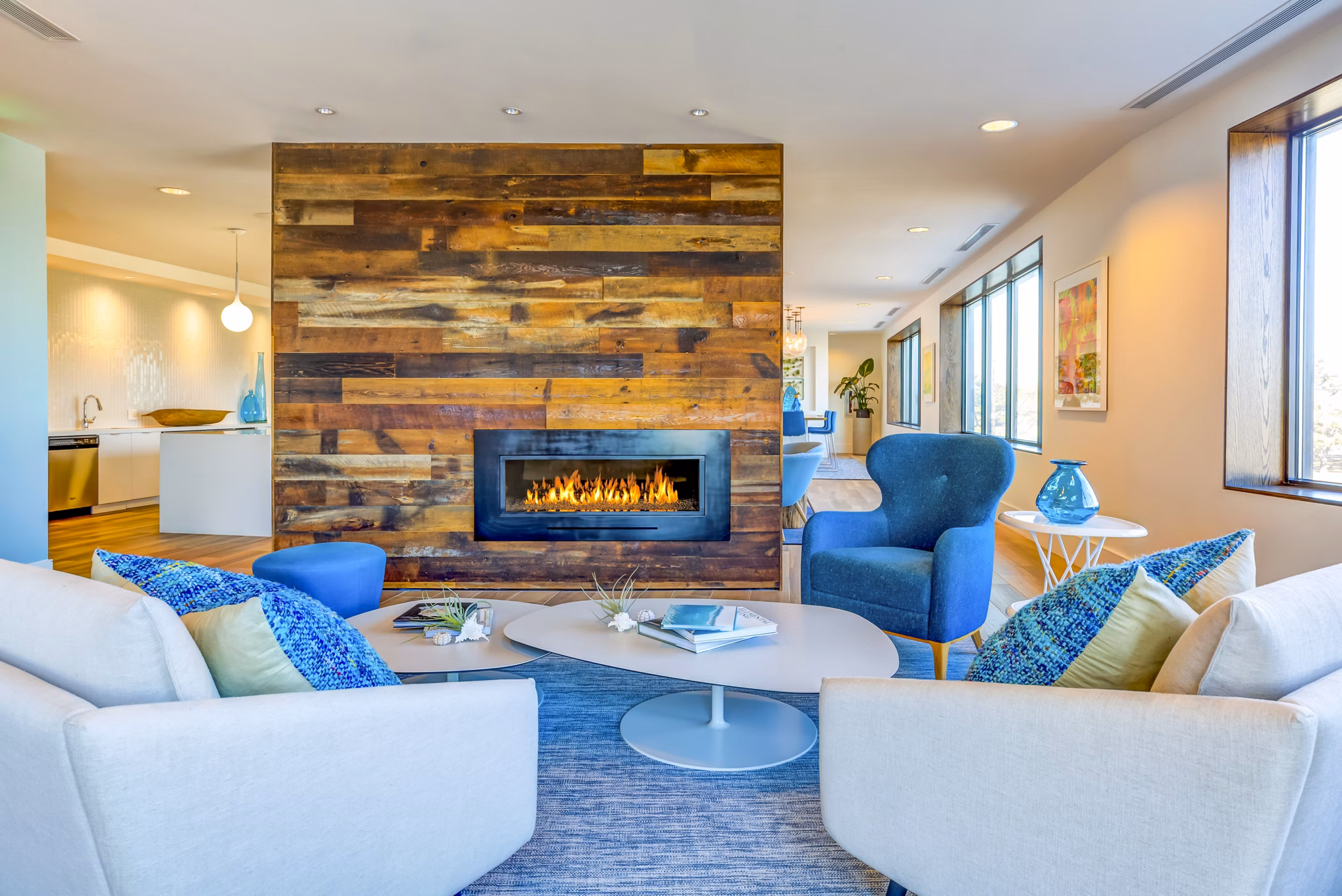 Modern clubhouse lobby with stylish seating and decor at Ocean 650 Apartments