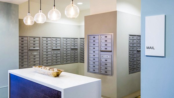 Mail room with secure parcel lockers at Ocean 650 Apartments