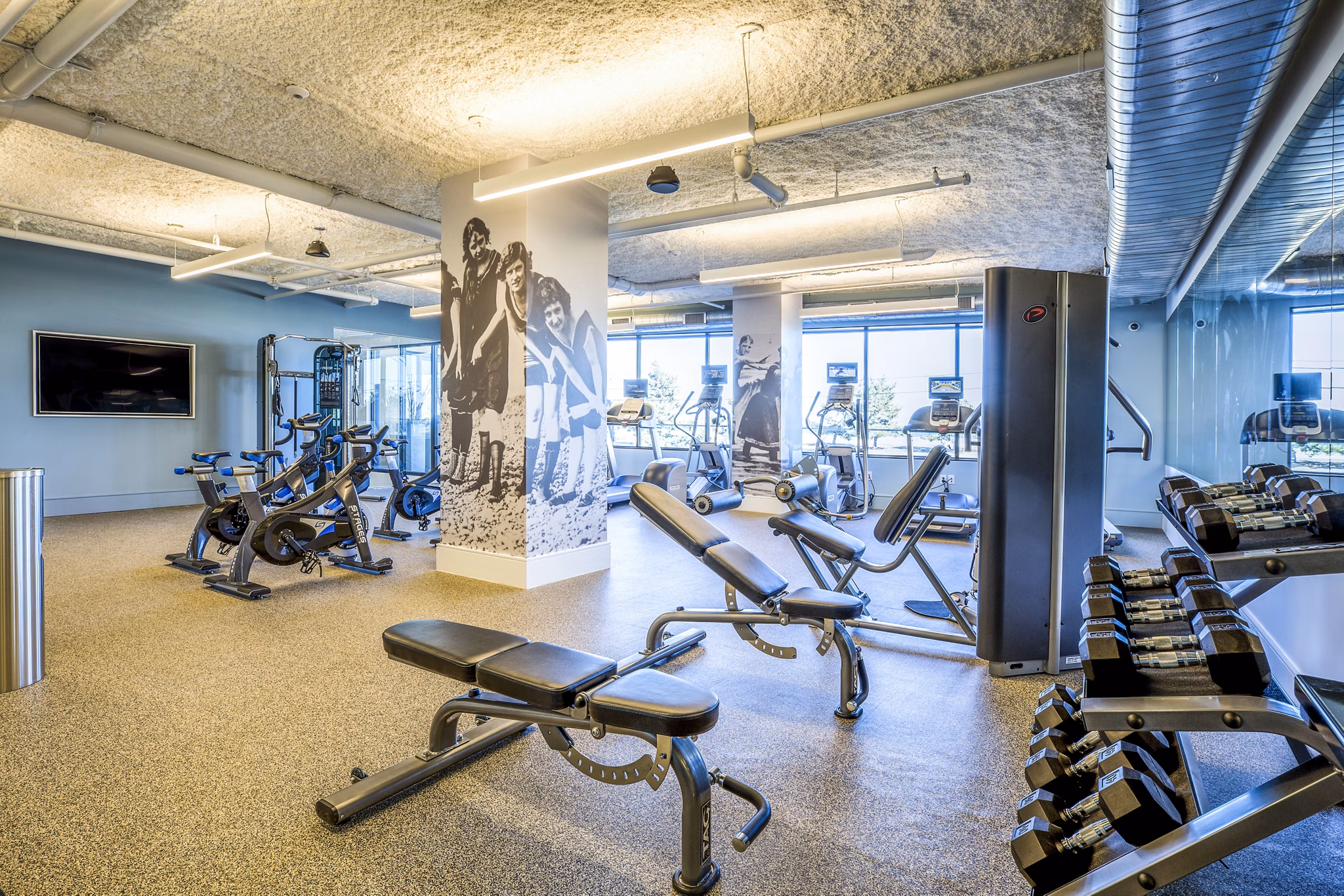 Fitness center featuring modern equipment at Ocean 650 Apartments