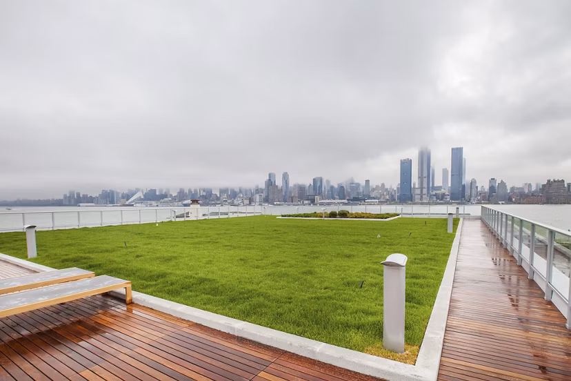 Rooftop garden with stunning skyline view at Harbor 1500 Apartments