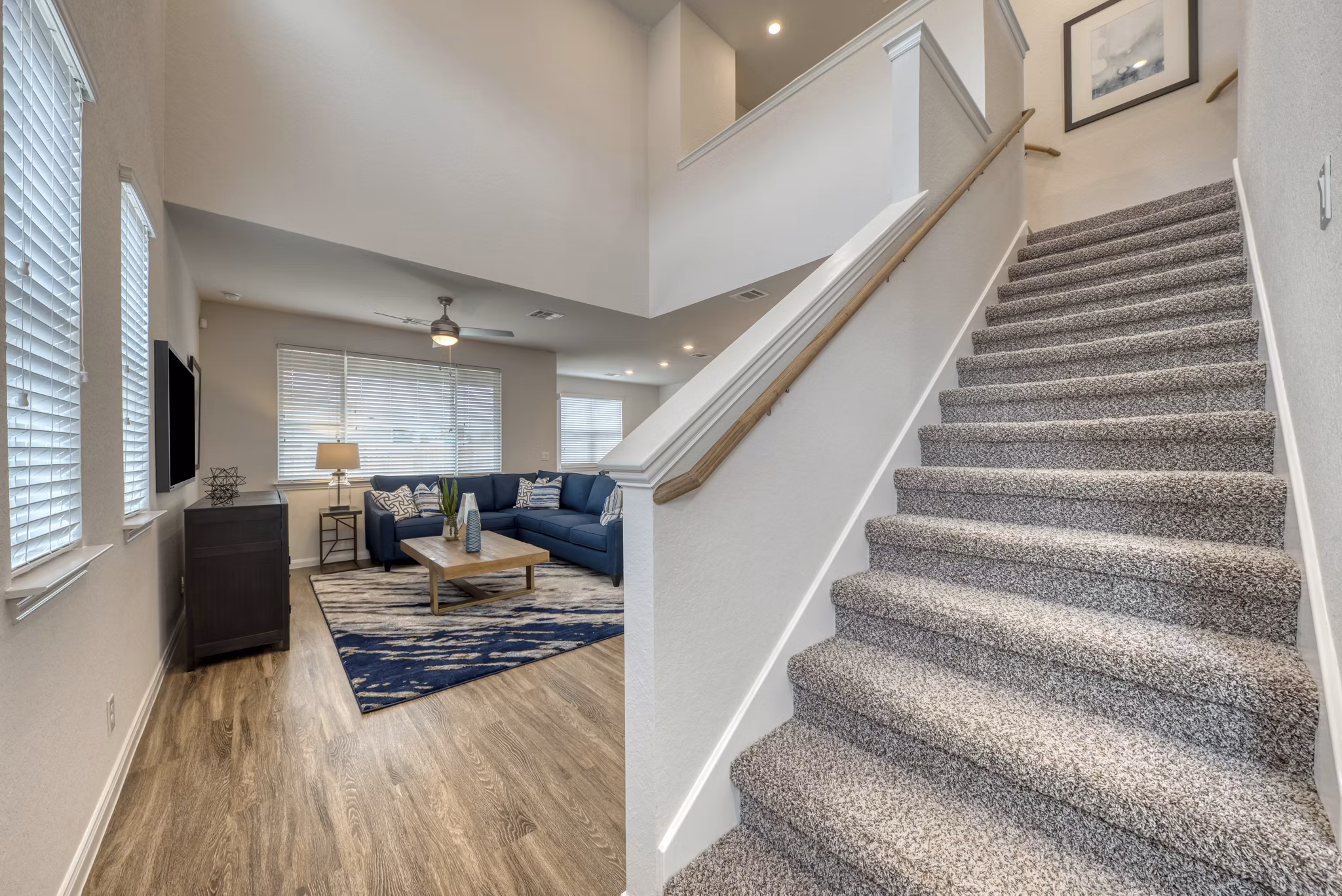 Spacious living room with contemporary dÃ©cor in Pradera Luxury Rental Homes