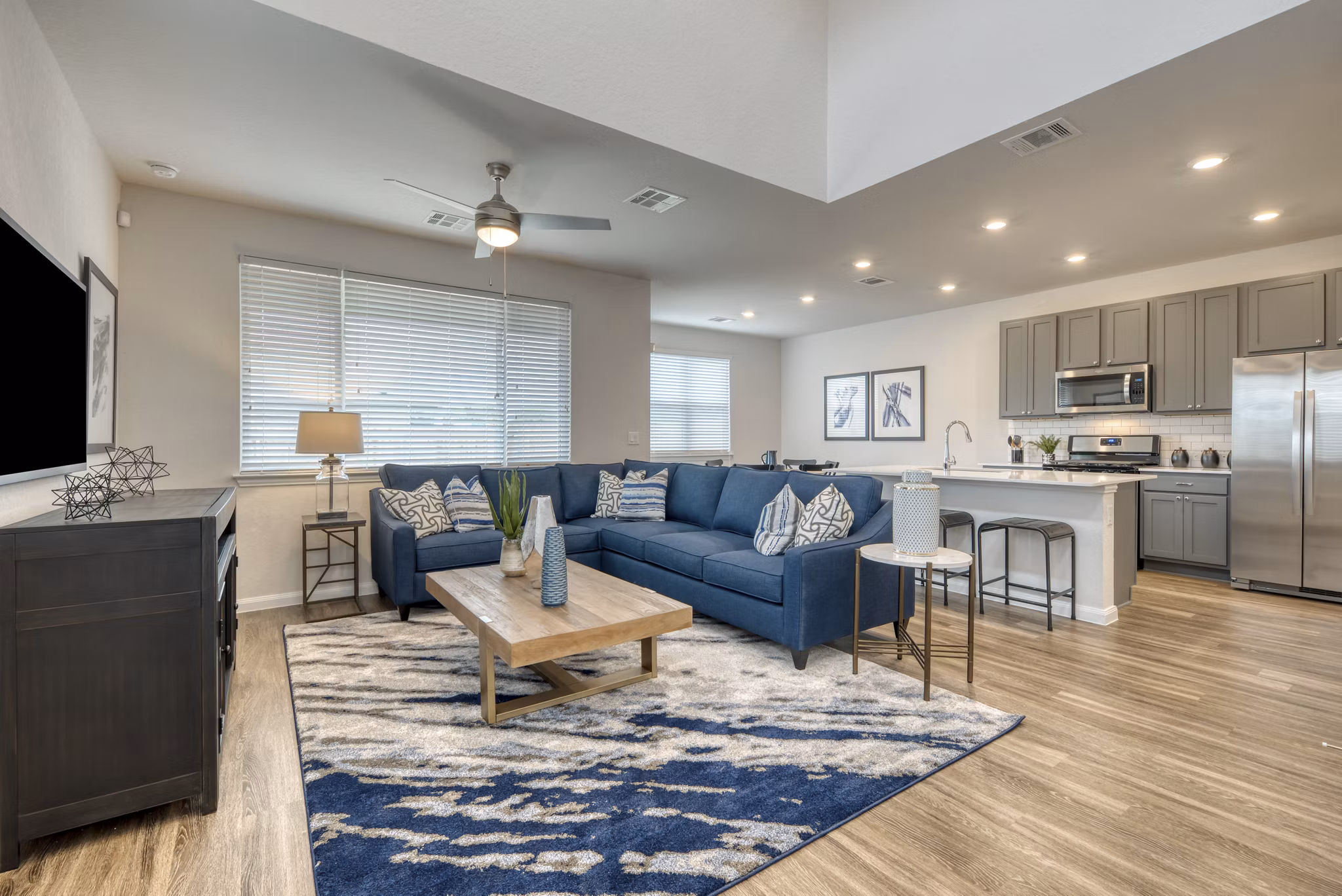 Living room with elegant furnishings in Pradera Luxury Rental Homes