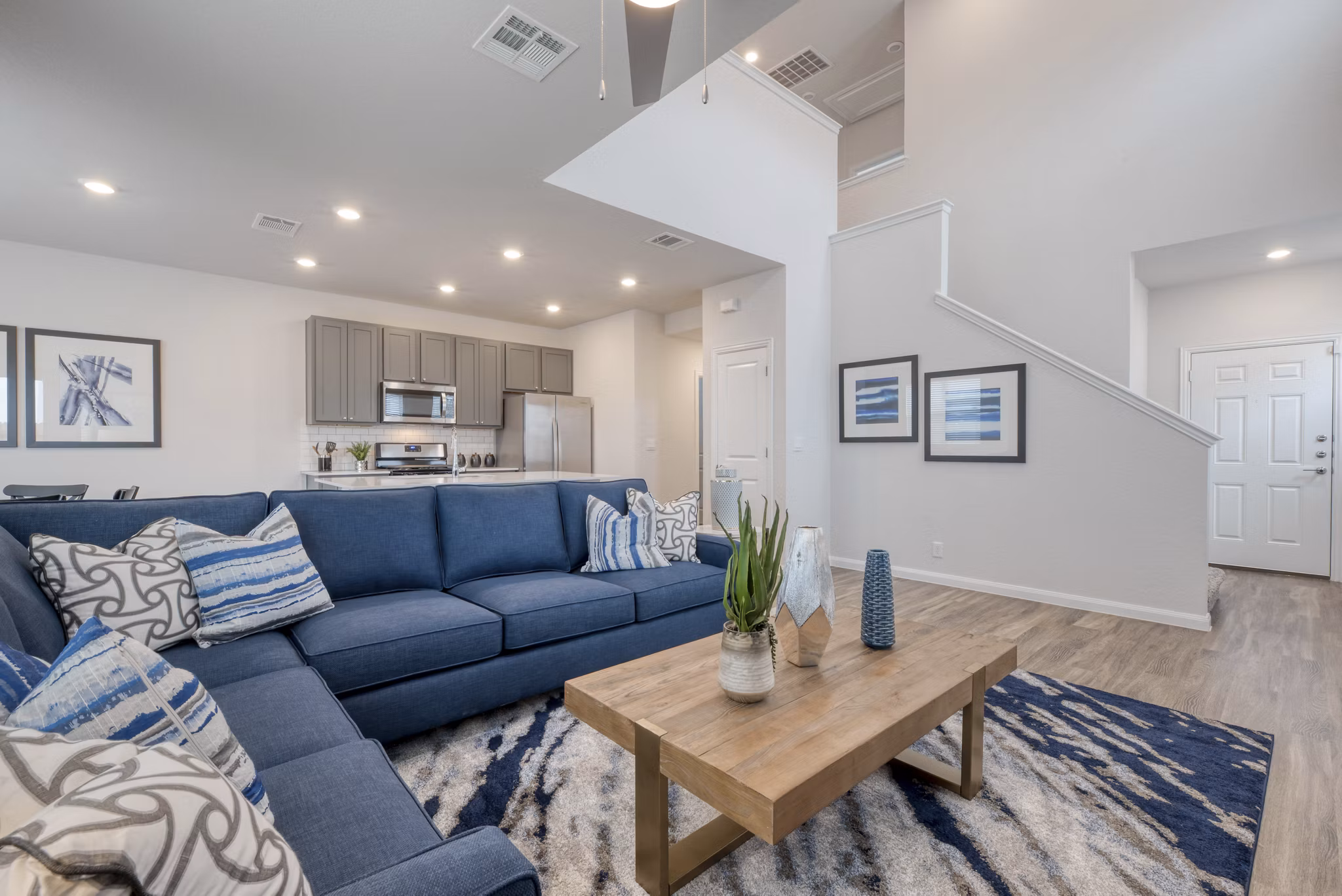 Spacious living room with modern decor in Pradera Luxury Rental Homes